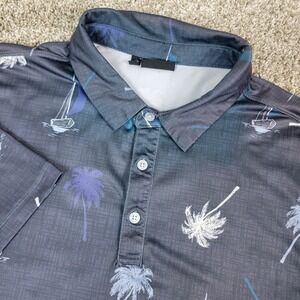 Yatta Golf Mens Large Gray AOP Floral Palm Tree Performance Stretch Polo SS